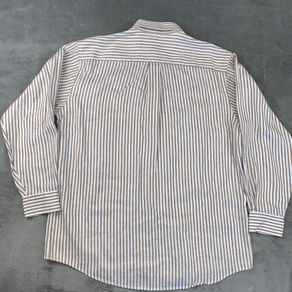 Jos A Bank Button Down Men L Tan Striped Travelers Collection 100% Linen Coastal - Picture 2 of 8